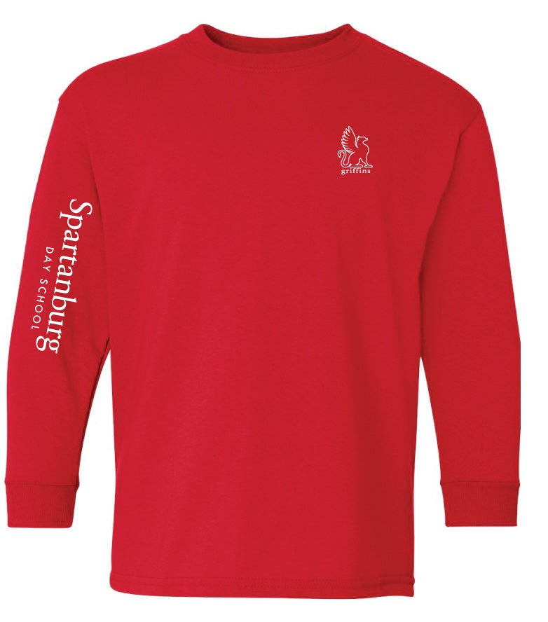 Red Long Sleeve Tee with White Griffin Detail